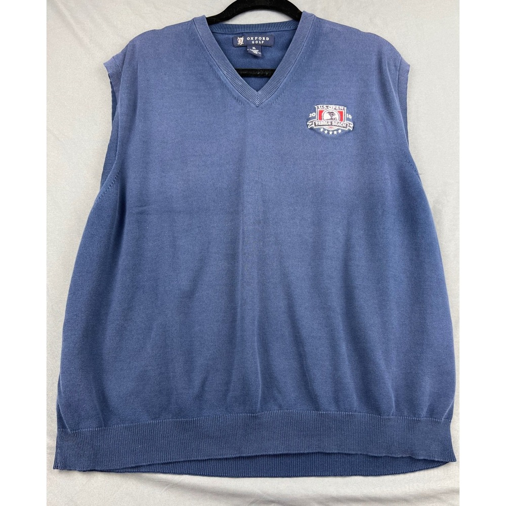 Oxford Golf Sweater Vest Mens XL 2010 US Open Pebble Beach Blue Pima Cotton Good